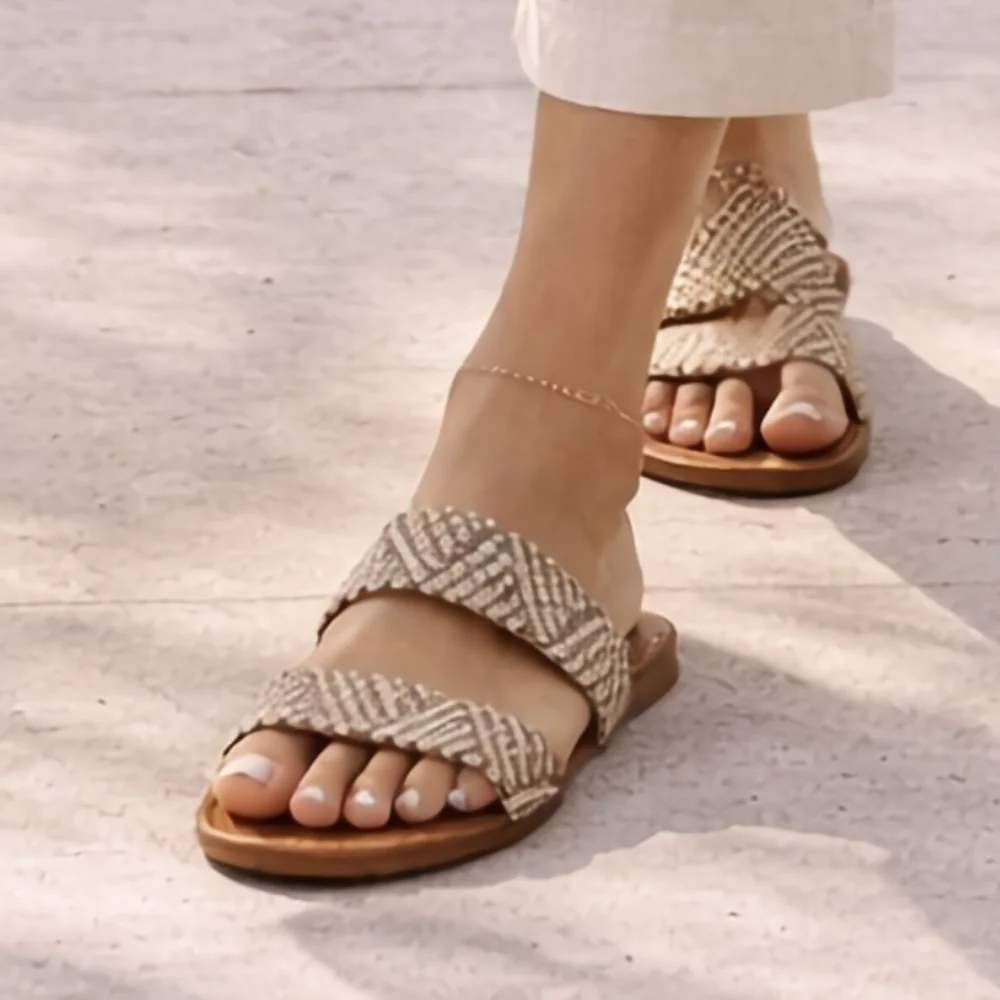 Arizona Jean Co Woven Raffia Slide Sandals Neutral Summer Flats Size 7.5 NWOT